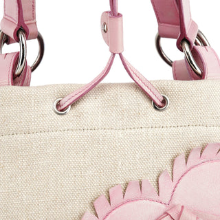 Yves Saint Laurent Beige Canvas Pink Leather YSL Tote Bag