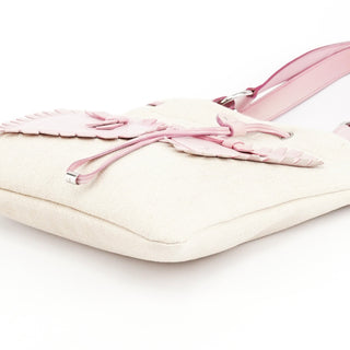 Yves Saint Laurent Beige Canvas Pink Leather YSL Tote Bag