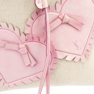 Yves Saint Laurent Beige Canvas Pink Leather YSL Tote Bag