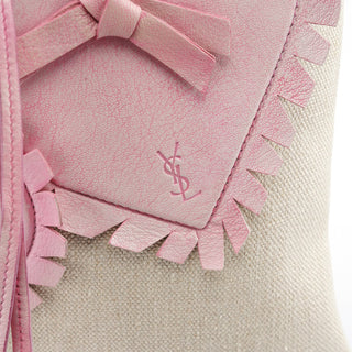 Yves Saint Laurent Beige Canvas Pink Leather YSL Tote Bag