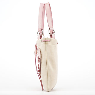 Yves Saint Laurent Beige Canvas Pink Leather YSL Tote Bag