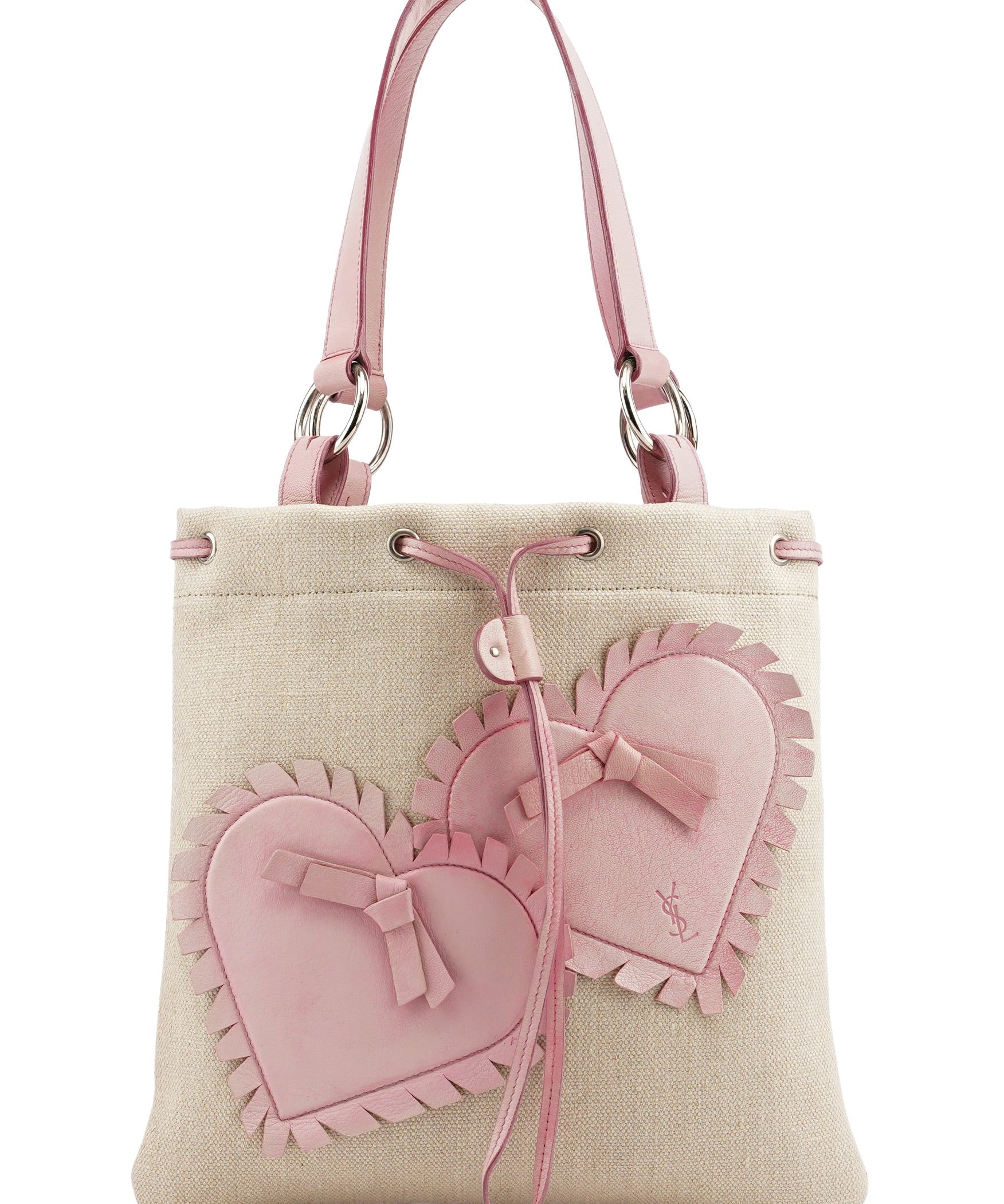 Yves Saint Laurent Beige Canvas Pink Leather YSL Tote Bag