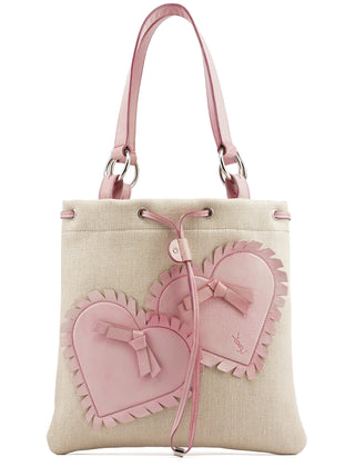 Yves Saint Laurent Beige Canvas Pink Leather YSL Tote Bag