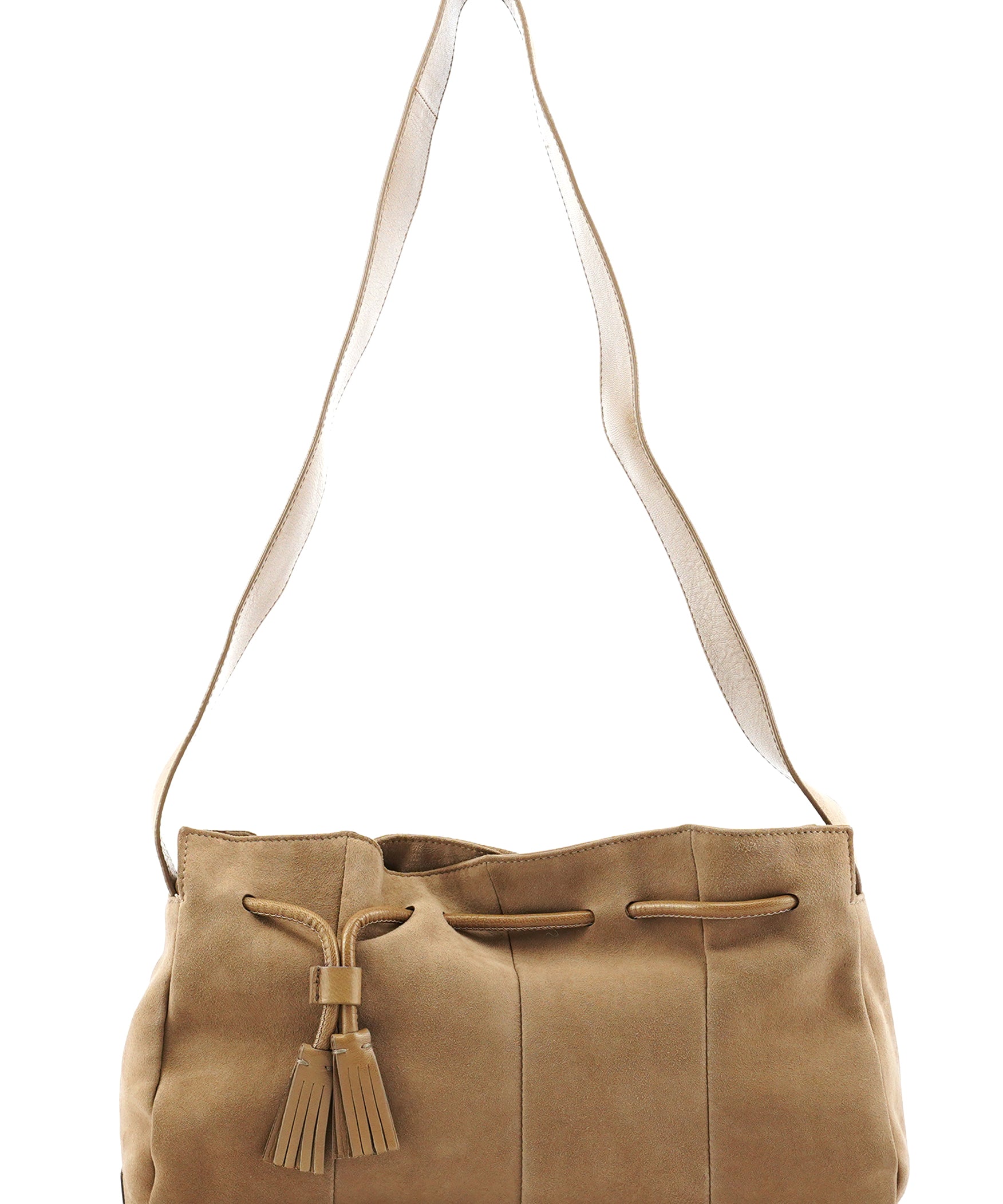 Yves Saint Laurent Beige Suede Tassel Drawstring Shoulder Bag