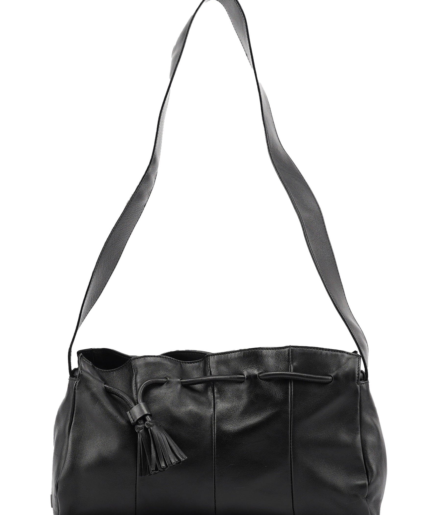Yves Saint Laurent Schultertasche mit Quaste aus schwarzem Kalbsleder