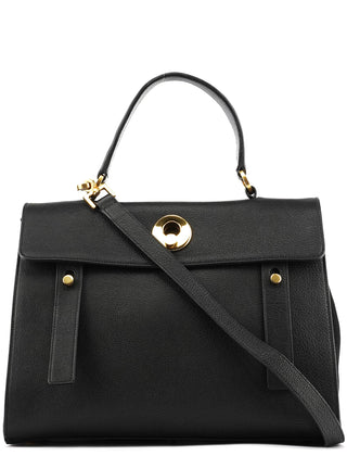 Yves Saint Laurent Black Leather Canvas Muse Two 2-Way Bag