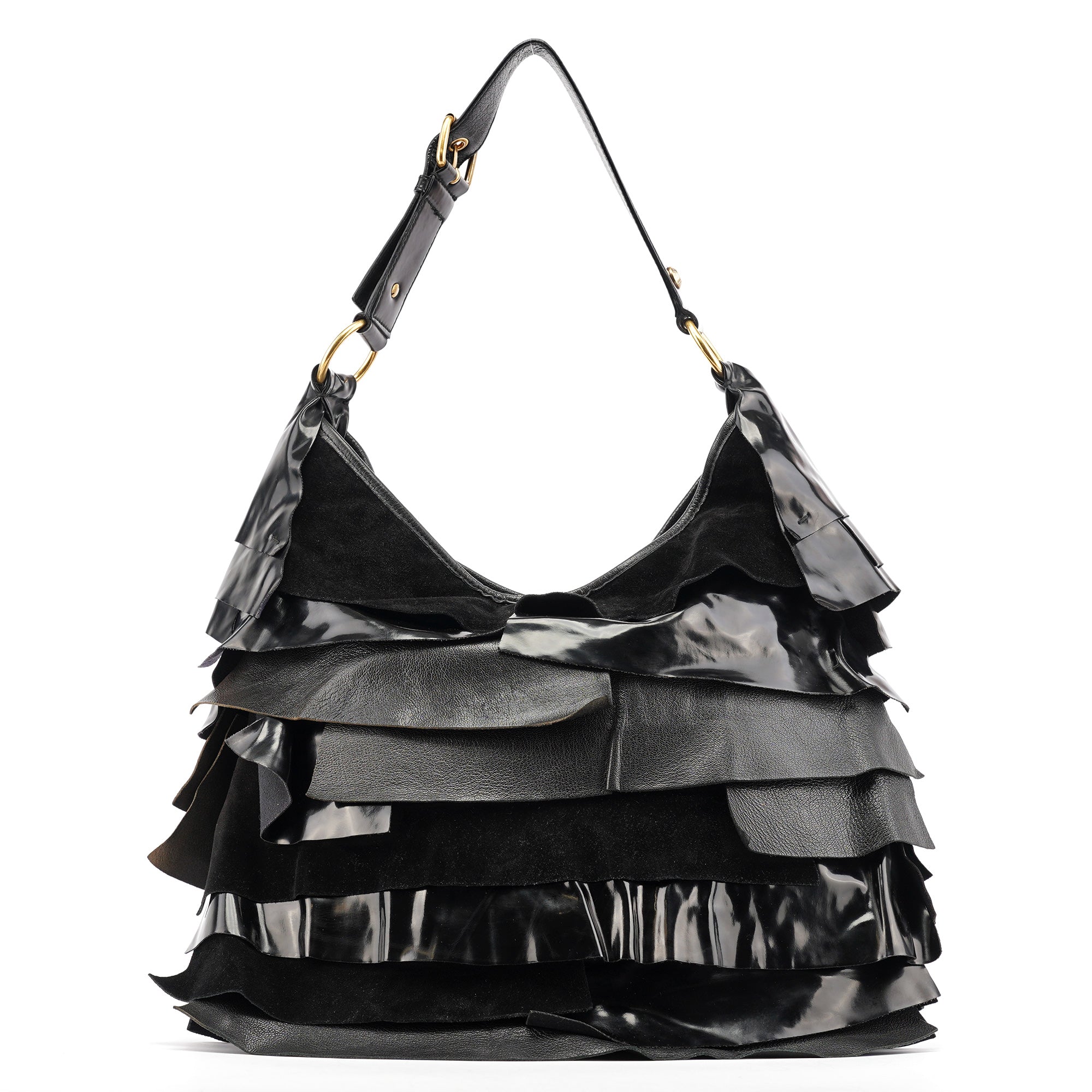 Yves Saint Laurent Black Multi Leather Saint Tropez Shoulder Bag