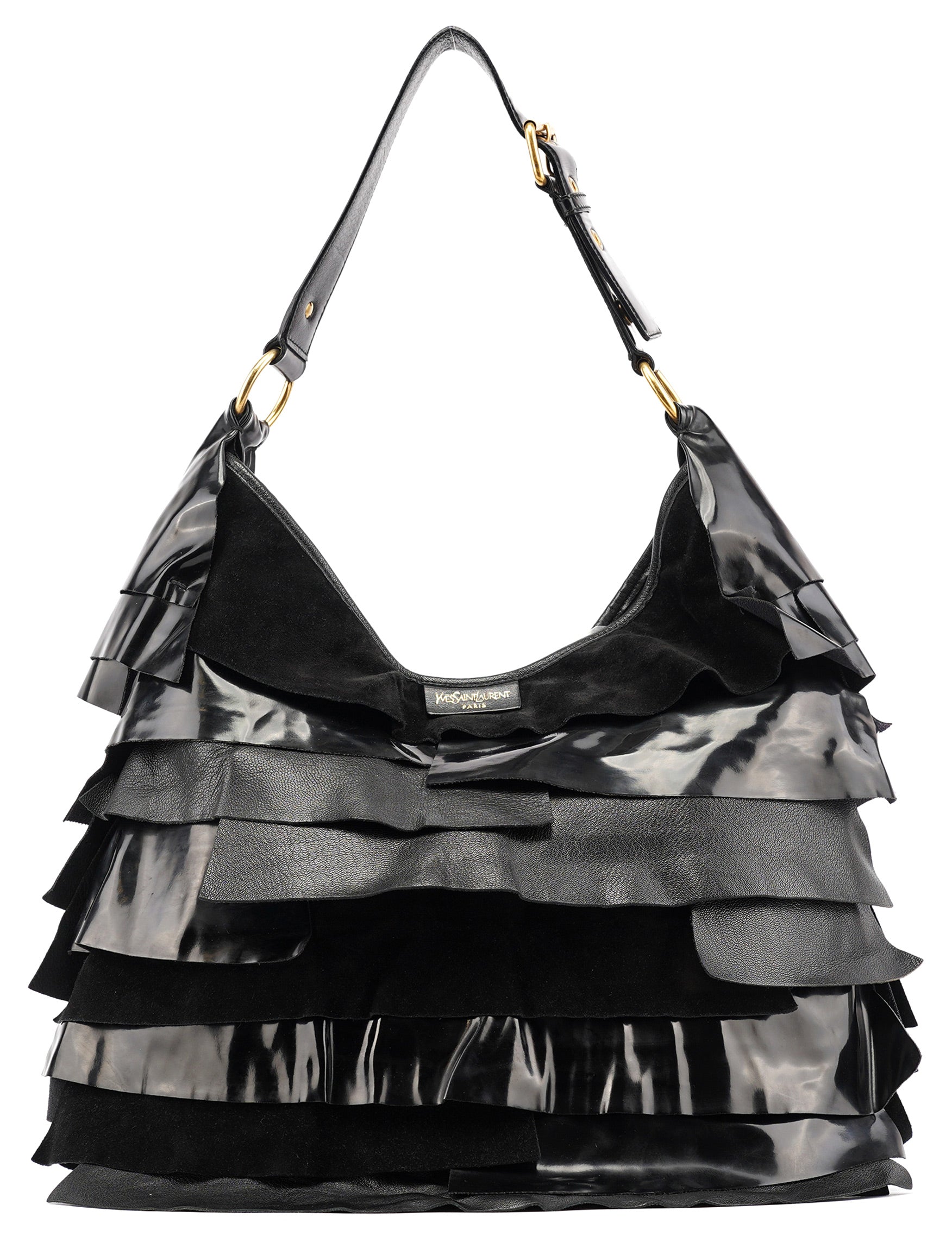Yves Saint Laurent Black Multi Leather Saint Tropez Shoulder Bag
