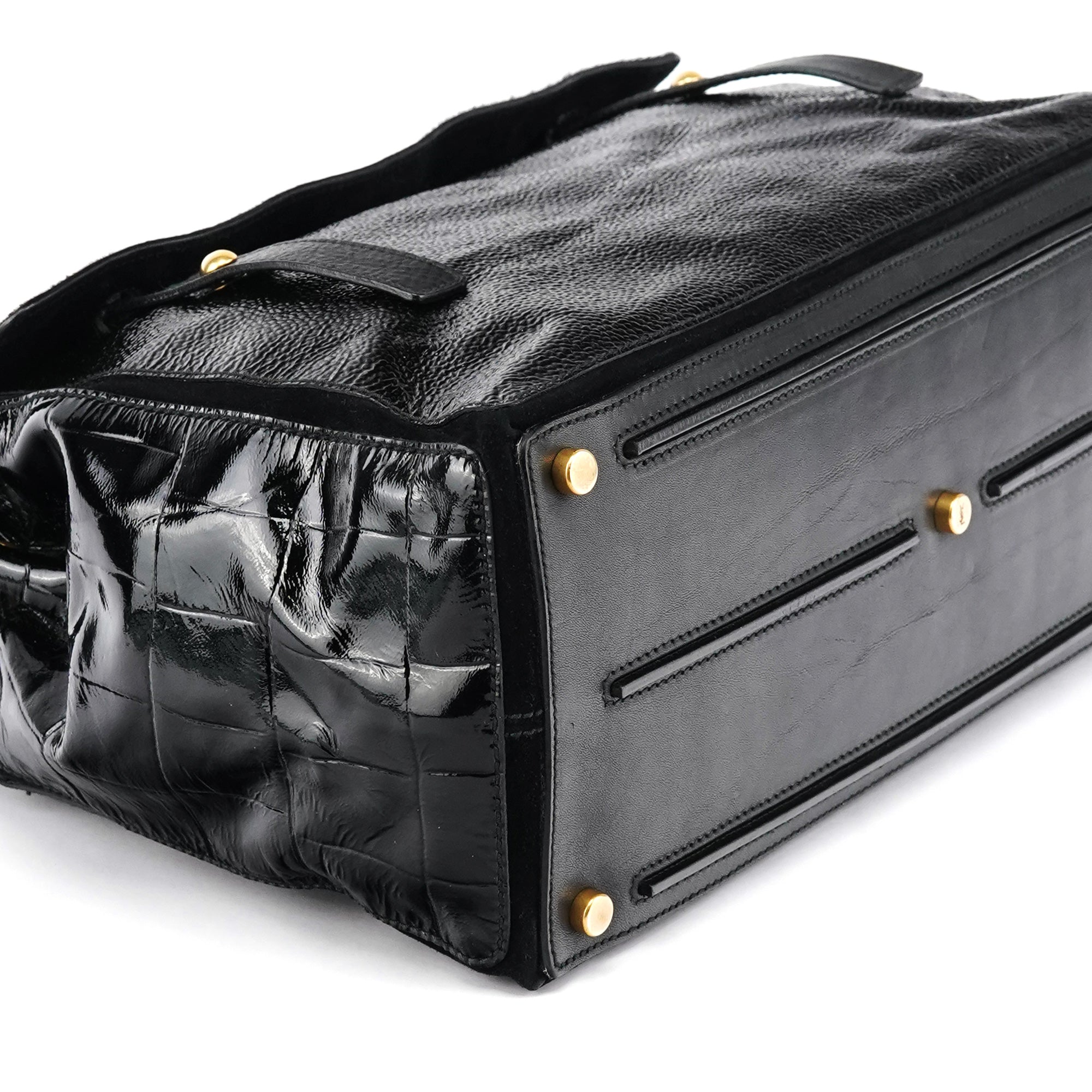 Yves Saint Laurent Sac Muse Two en cuir verni et poil de veau noir