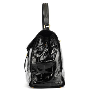 Yves Saint Laurent Black Patent Calfhair Muse Two Bag