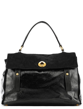 Yves Saint Laurent Black Patent Calfhair Muse Two Bag