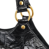 Yves Saint Laurent Black Patent Leather Croc Embossed Tote Bag