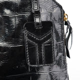 Yves Saint Laurent Black Patent Leather Croc Embossed Tote Bag
