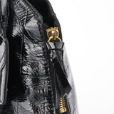 Yves Saint Laurent Black Patent Leather Croc Embossed Tote Bag