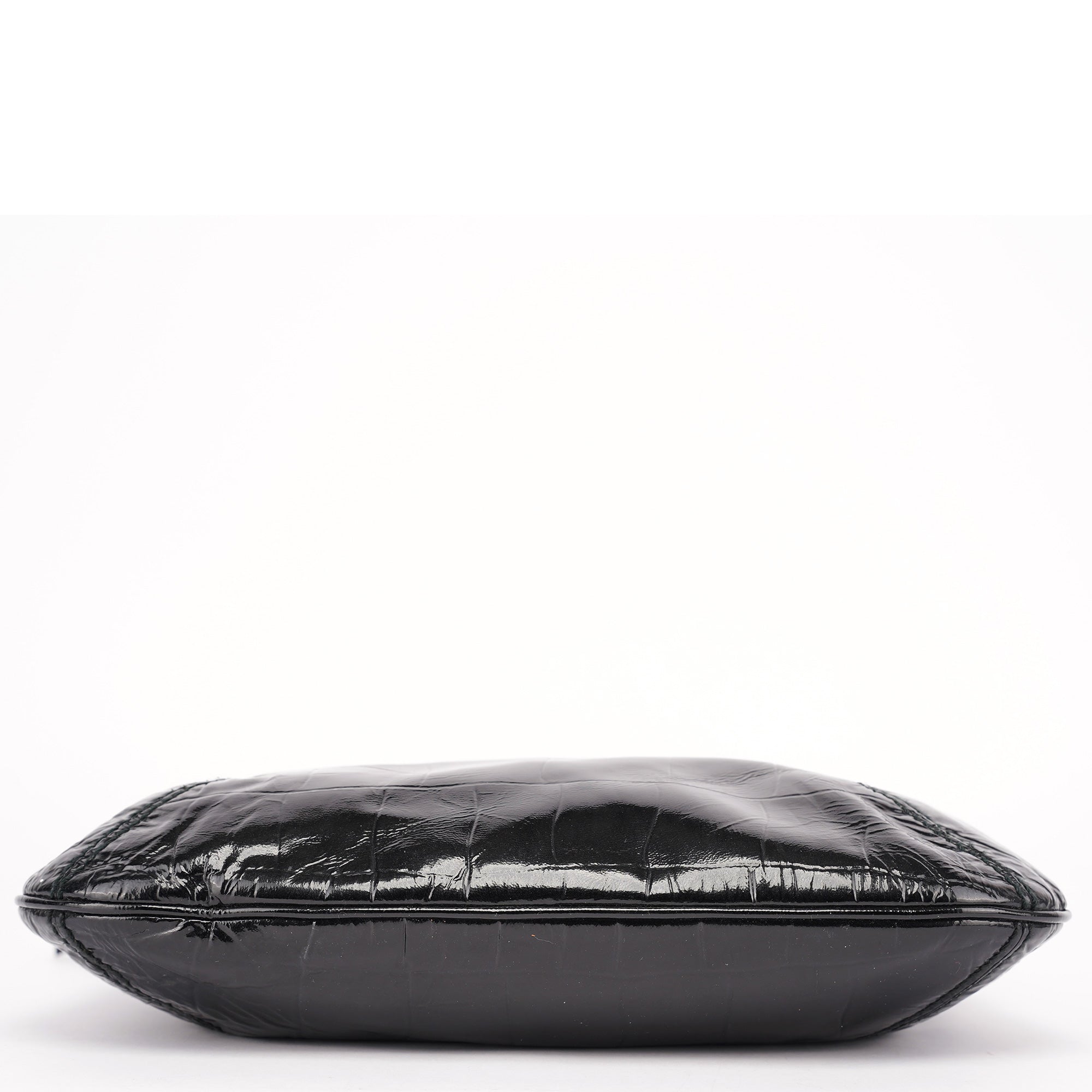Yves Saint Laurent Black Patent Leather Croc Embossed Tote Bag