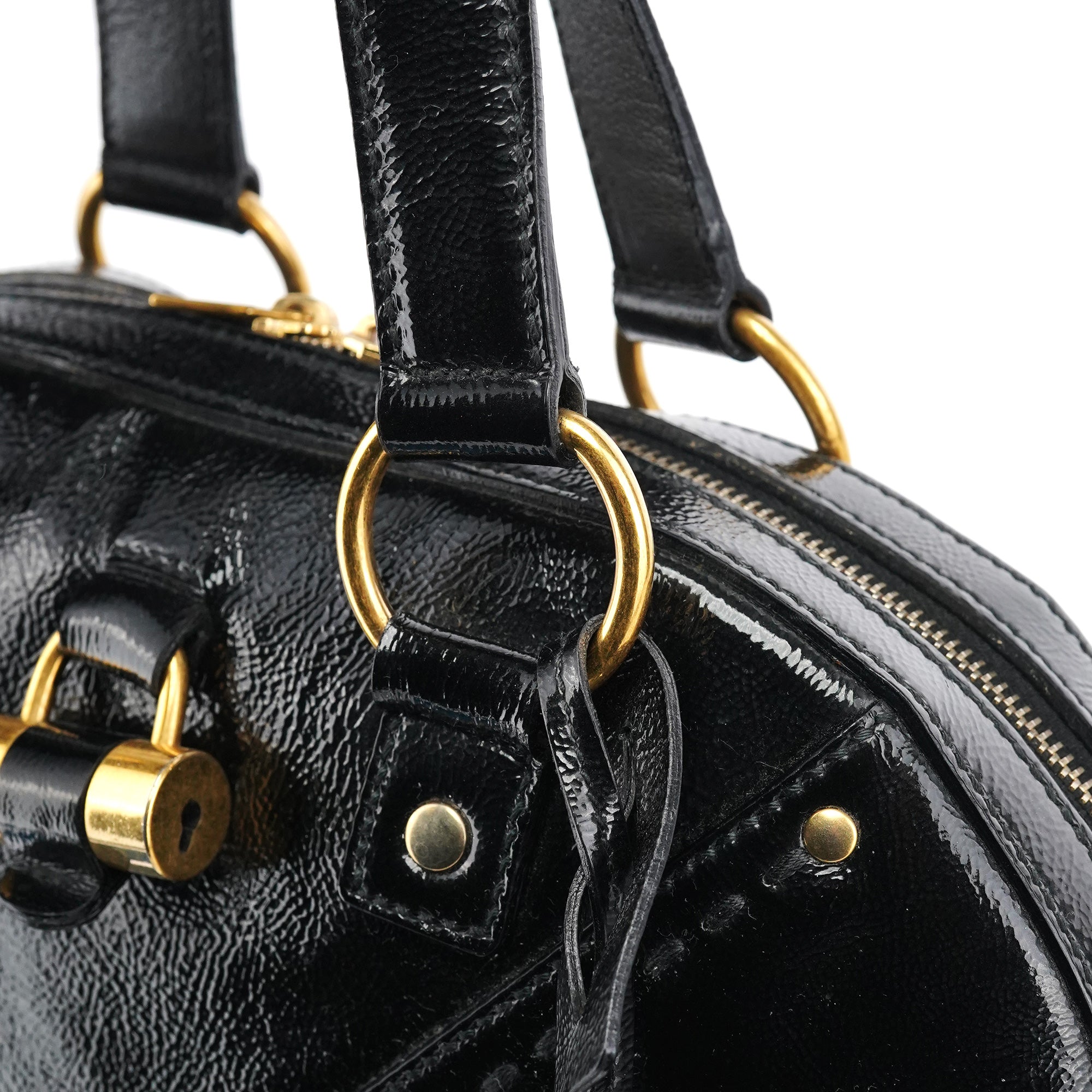 Yves Saint Laurent Sac cabas Muse en cuir verni noir