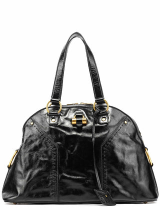 Yves Saint Laurent Black Patent Leather Muse Tote Bag