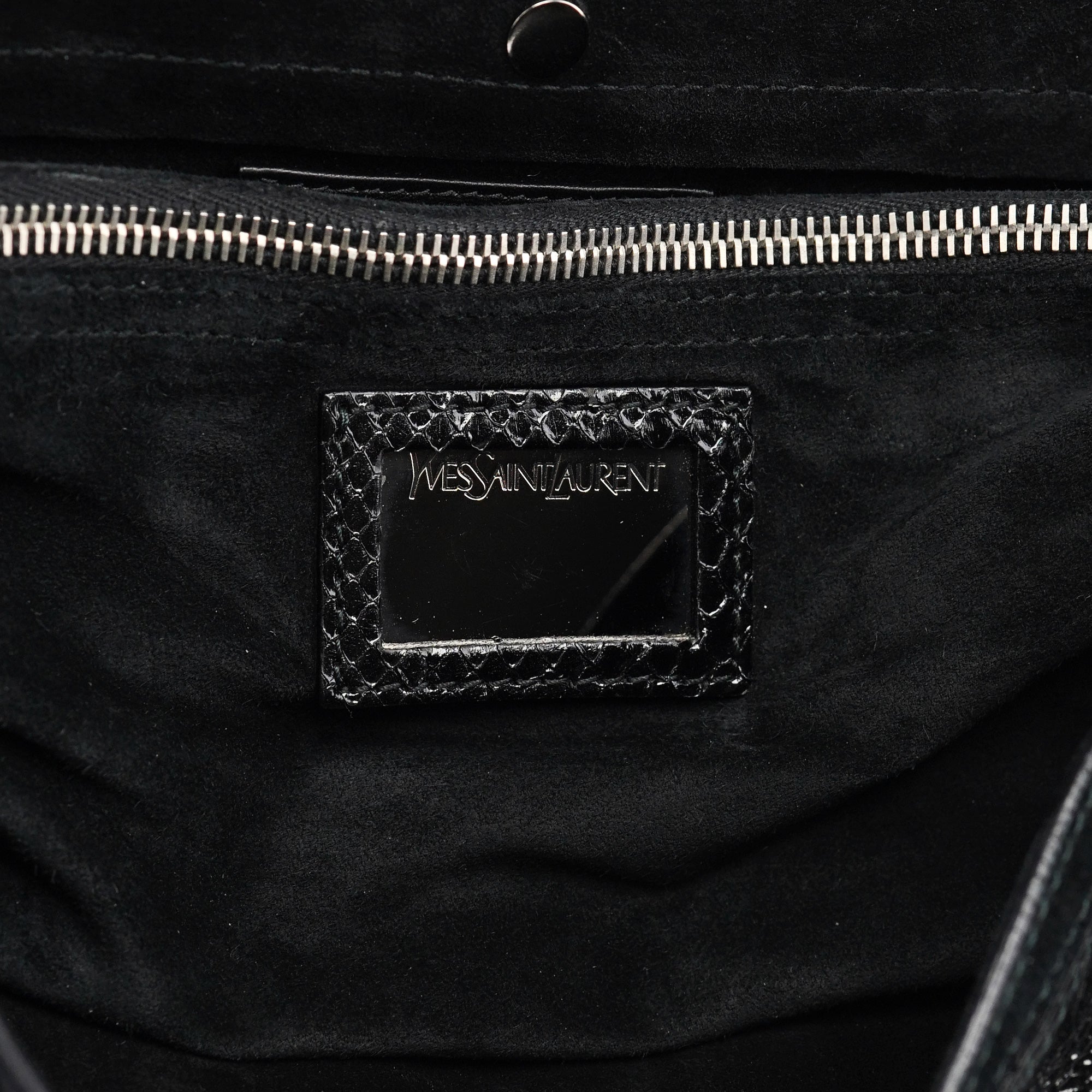 Yves Saint Laurent Black Patent Leather Python Muse Bag