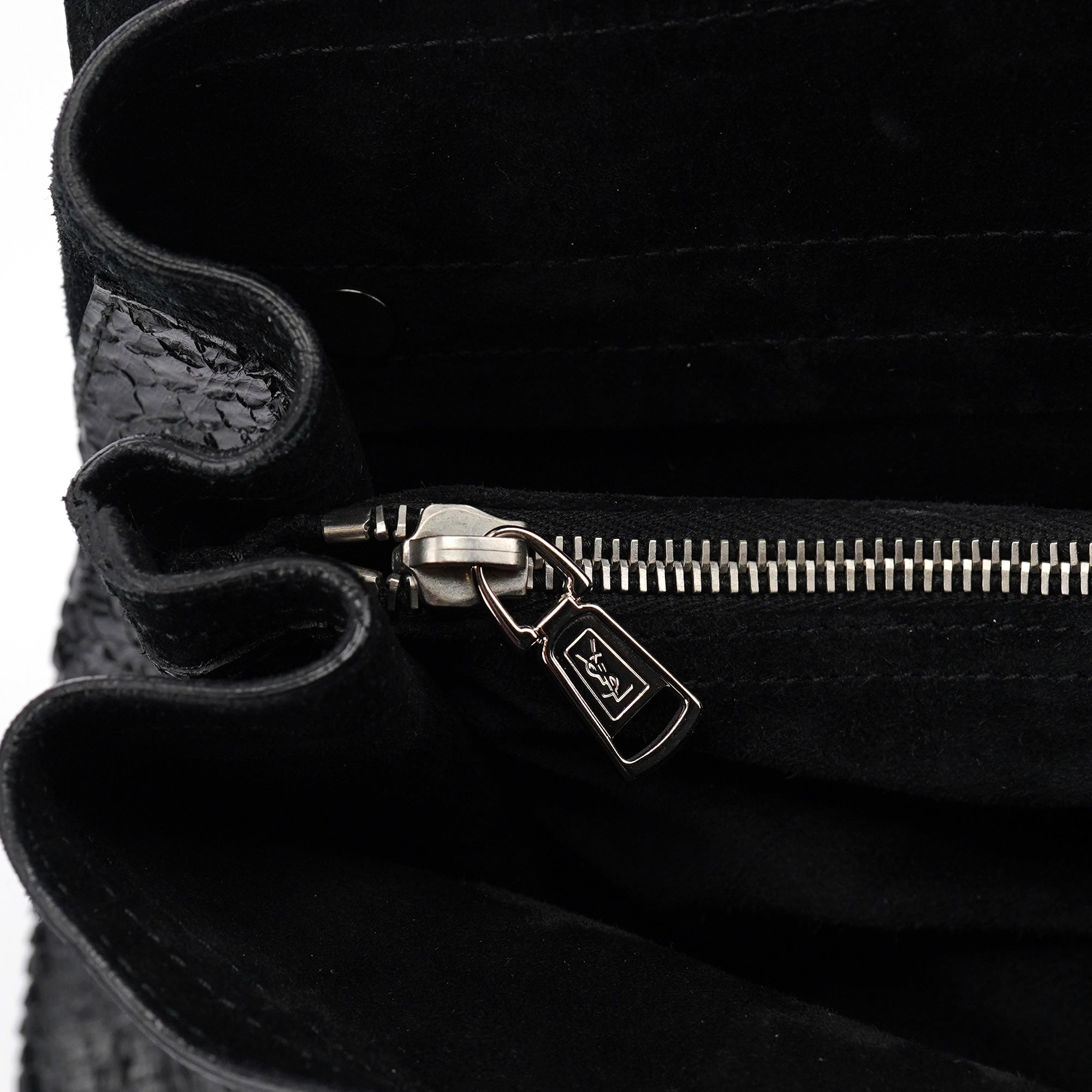 Yves Saint Laurent Black Patent Leather Python Muse Bag