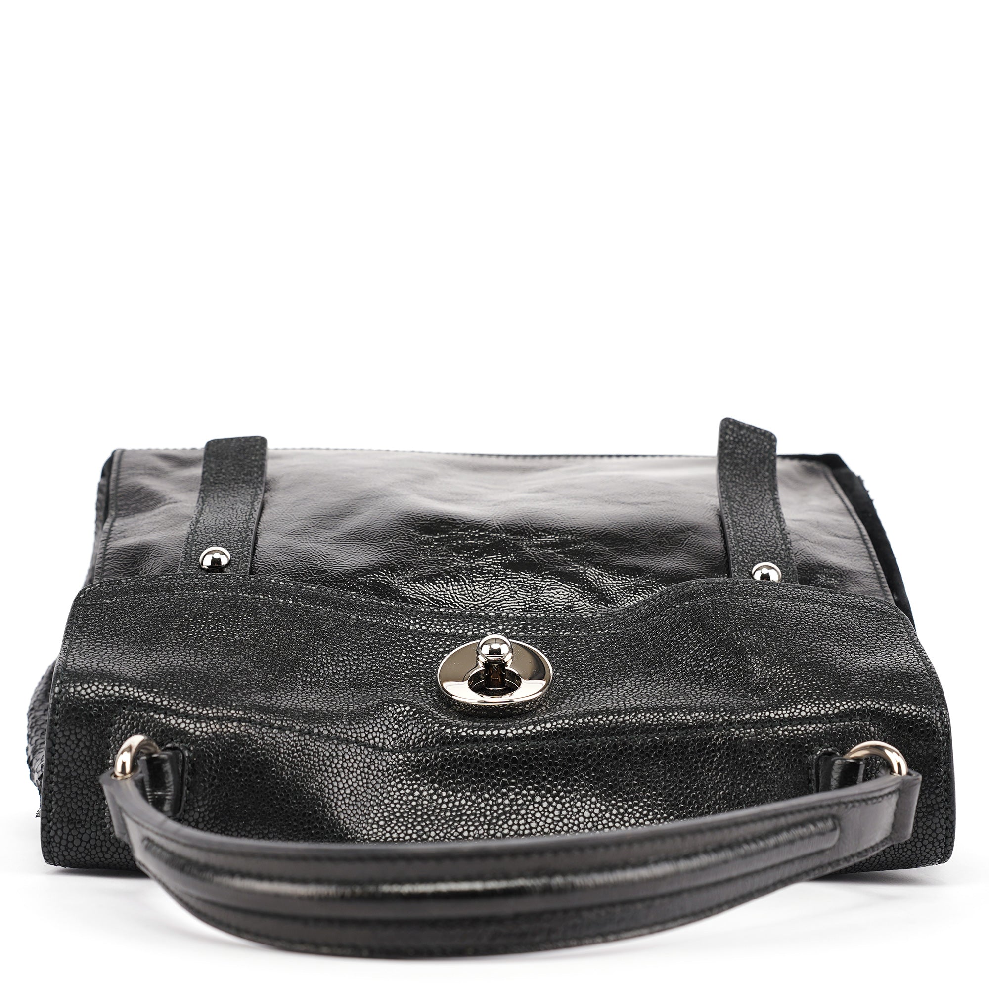 Yves Saint Laurent Black Patent Leather Python Muse Bag