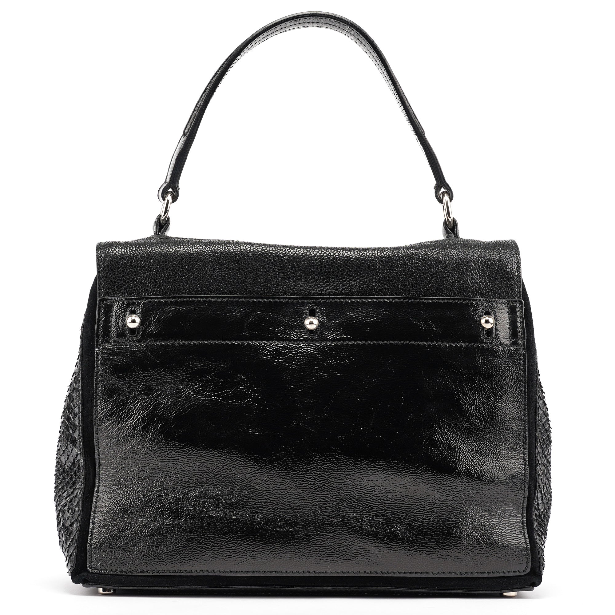 Yves Saint Laurent Black Patent Leather Python Muse Bag