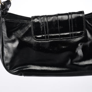 Yves Saint Laurent Black Patent Leather YSL Eyelet Shoulder Bag