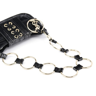 Yves Saint Laurent Black Patent Leather YSL Eyelet Shoulder Bag