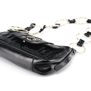 Yves Saint Laurent Black Patent Leather YSL Eyelet Shoulder Bag