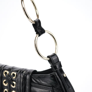 Yves Saint Laurent Black Patent Leather YSL Eyelet Shoulder Bag