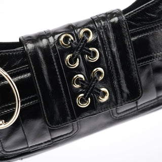 Yves Saint Laurent Black Patent Leather YSL Eyelet Shoulder Bag