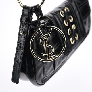 Yves Saint Laurent Black Patent Leather YSL Eyelet Shoulder Bag