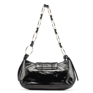 Yves Saint Laurent Black Patent Leather YSL Eyelet Shoulder Bag