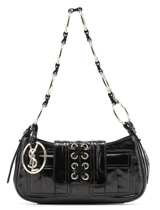 Yves Saint Laurent Black Patent Leather YSL Eyelet Shoulder Bag