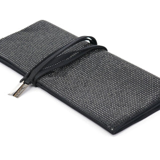 Yves Saint Laurent Black Rhinestone Crystal Satin Large Clutch Bag