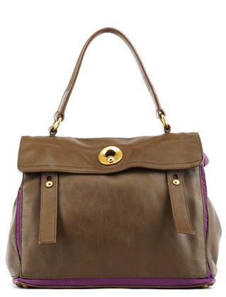 Yves Saint Laurent Dark Green Purple Leather Muse Two Bag