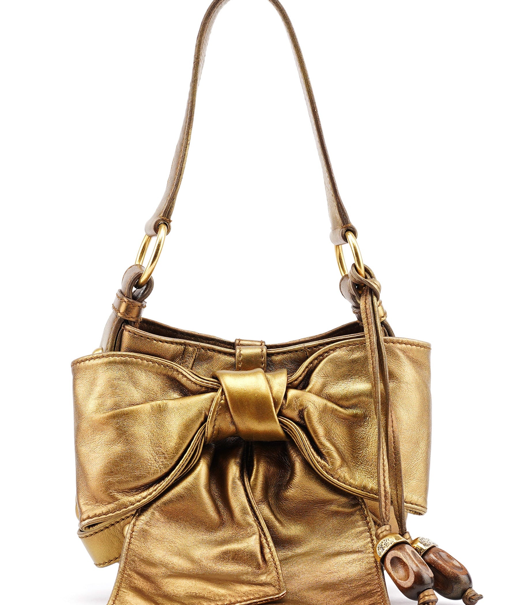 Yves Saint Laurent Gold Calfskin Bow Mini Shoulder Bag