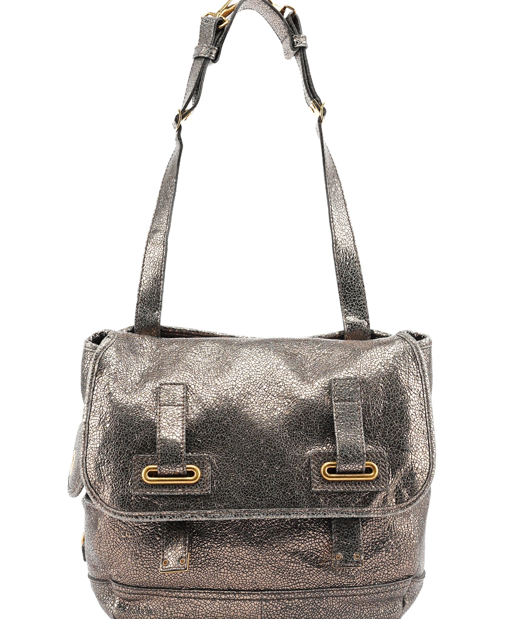 Yves Saint Laurent Metallic Crackled Leather Muse Crossbody Bag