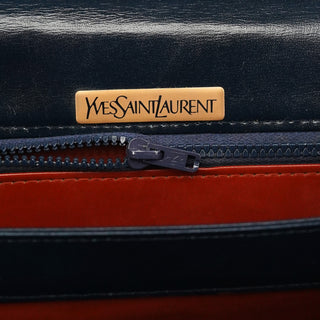 Yves Saint Laurent Navy Leather Buckle Flap Shoulder Bag