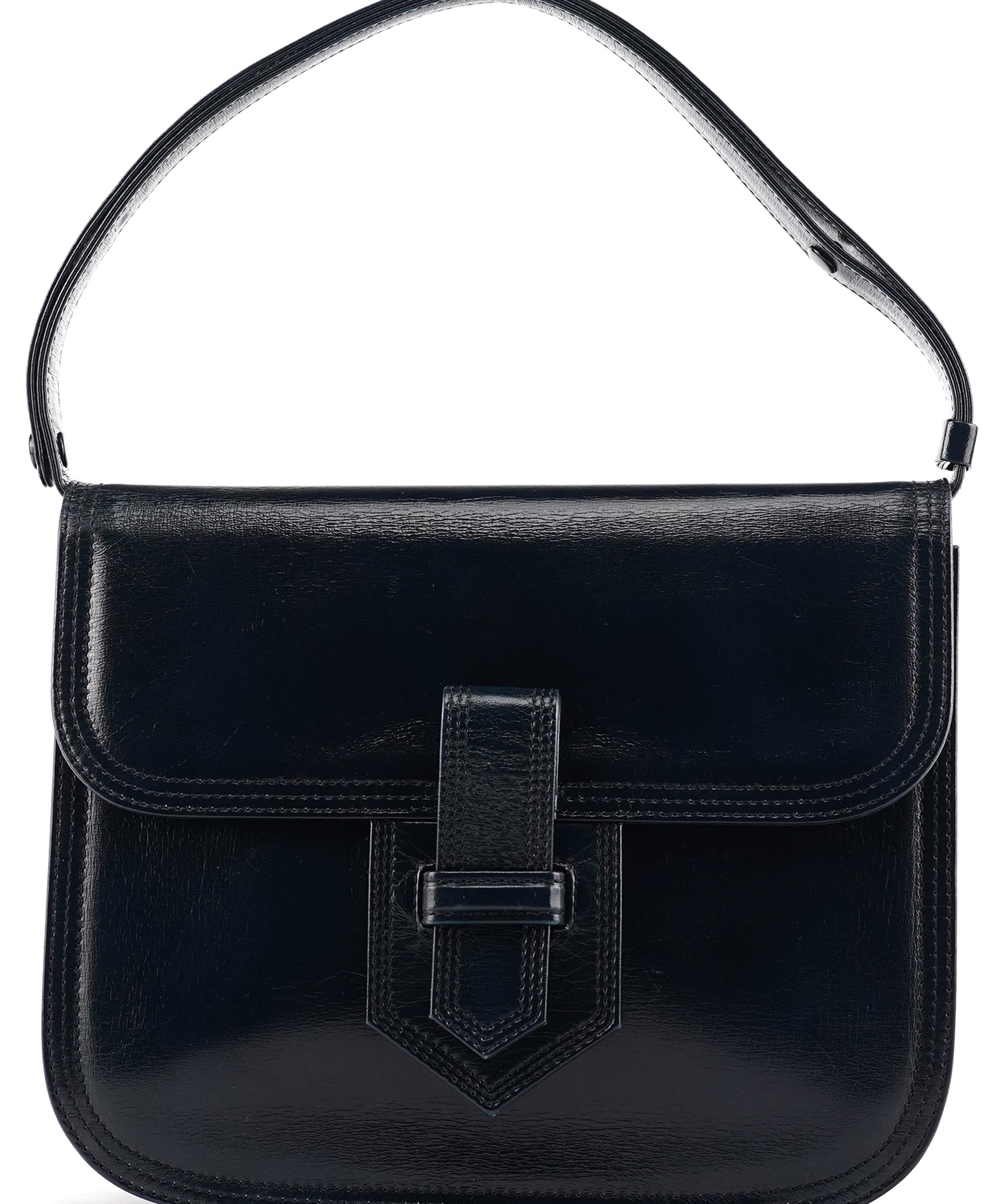 Yves Saint Laurent Navy Leather Buckle Flap Shoulder Bag