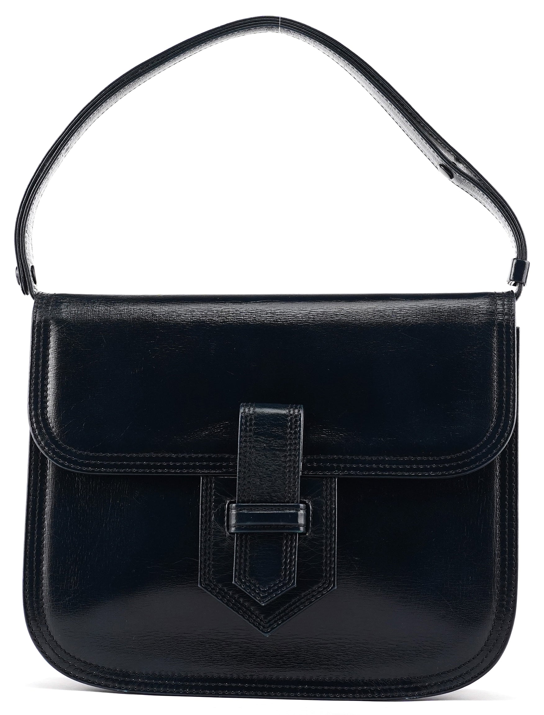 Yves Saint Laurent Navy Leather Buckle Flap Shoulder Bag