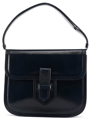 Yves Saint Laurent Navy Leather Buckle Flap Shoulder Bag