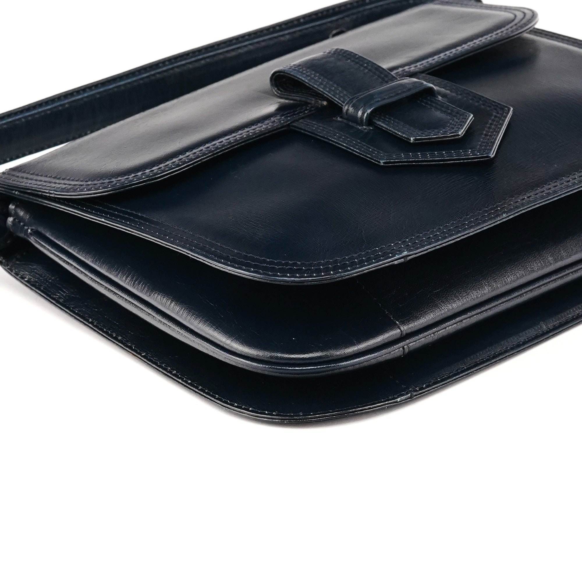Yves Saint Laurent Navy Leather Buckle Flap Shoulder Bag