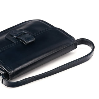 Yves Saint Laurent Navy Leather Buckle Flap Shoulder Bag