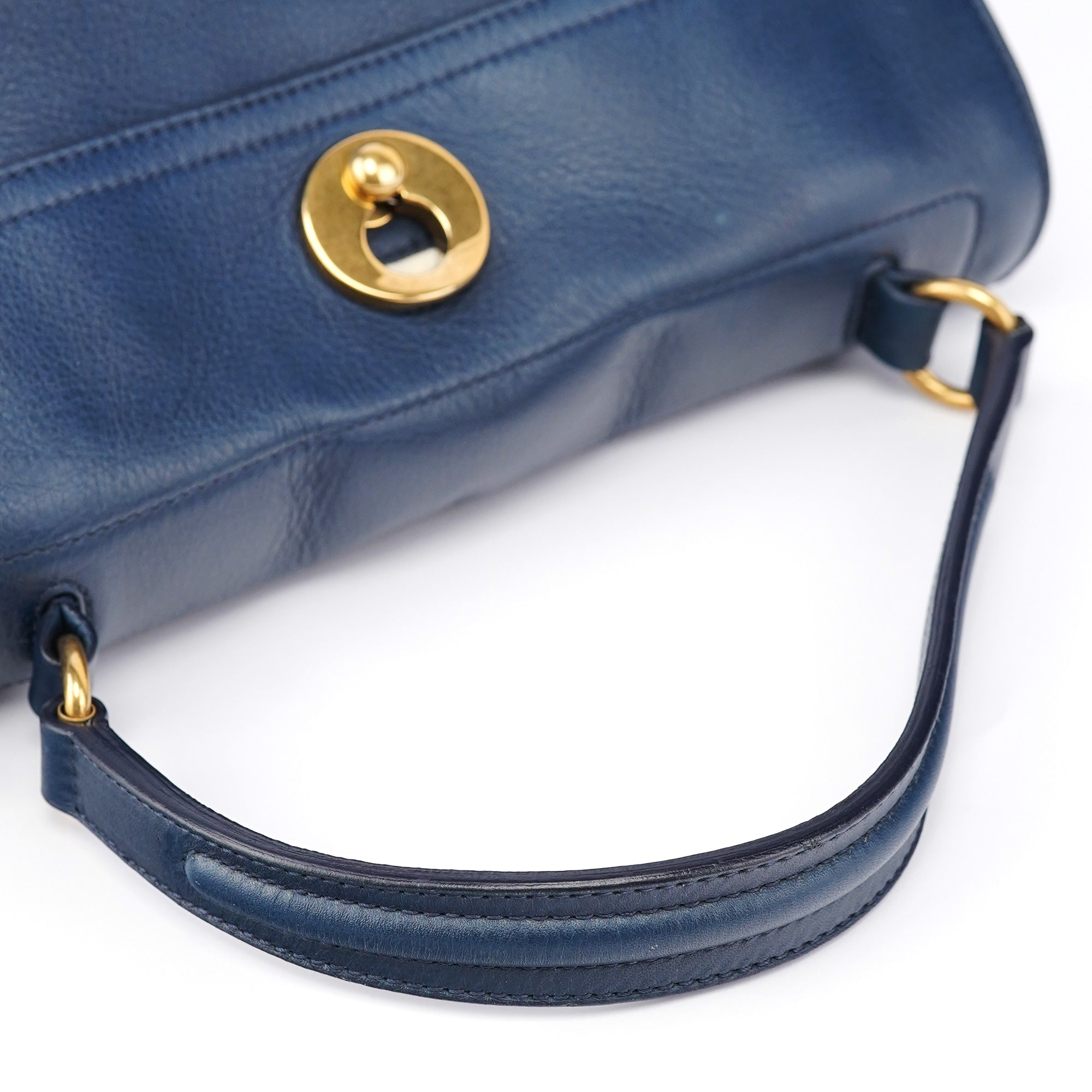 Yves Saint Laurent Navy White Leather Muse Bag