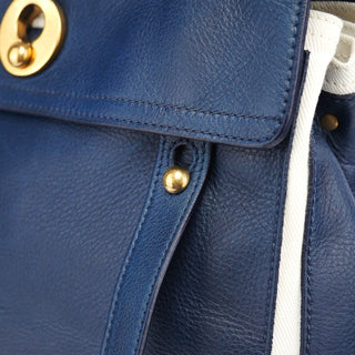 Yves Saint Laurent Navy White Leather Muse Bag