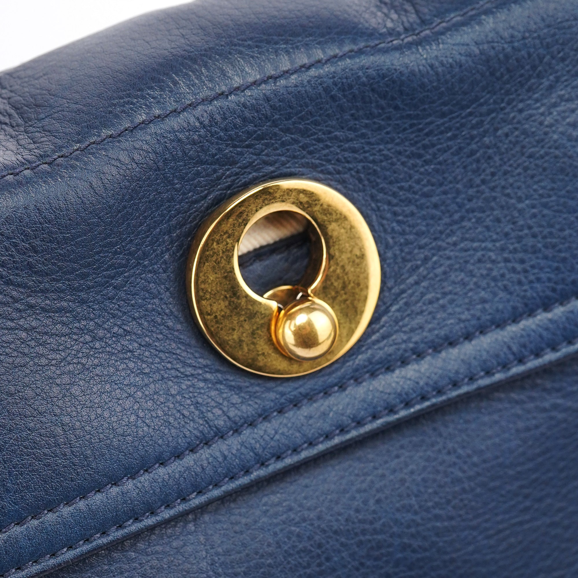 Yves Saint Laurent Navy White Leather Muse Bag