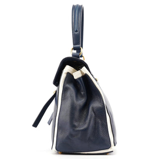 Yves Saint Laurent Navy White Leather Muse Bag