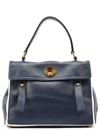 Yves Saint Laurent Navy White Leather Muse Bag
