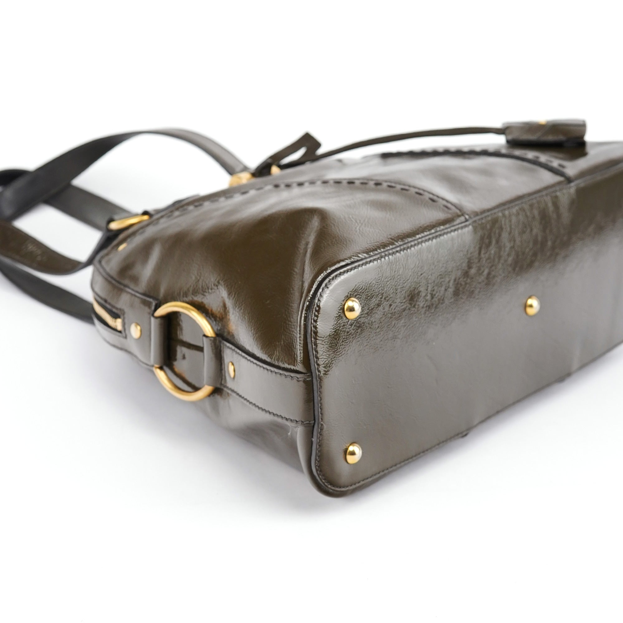 Yves Saint Laurent Olive Green Patent Leather Muse Bag
