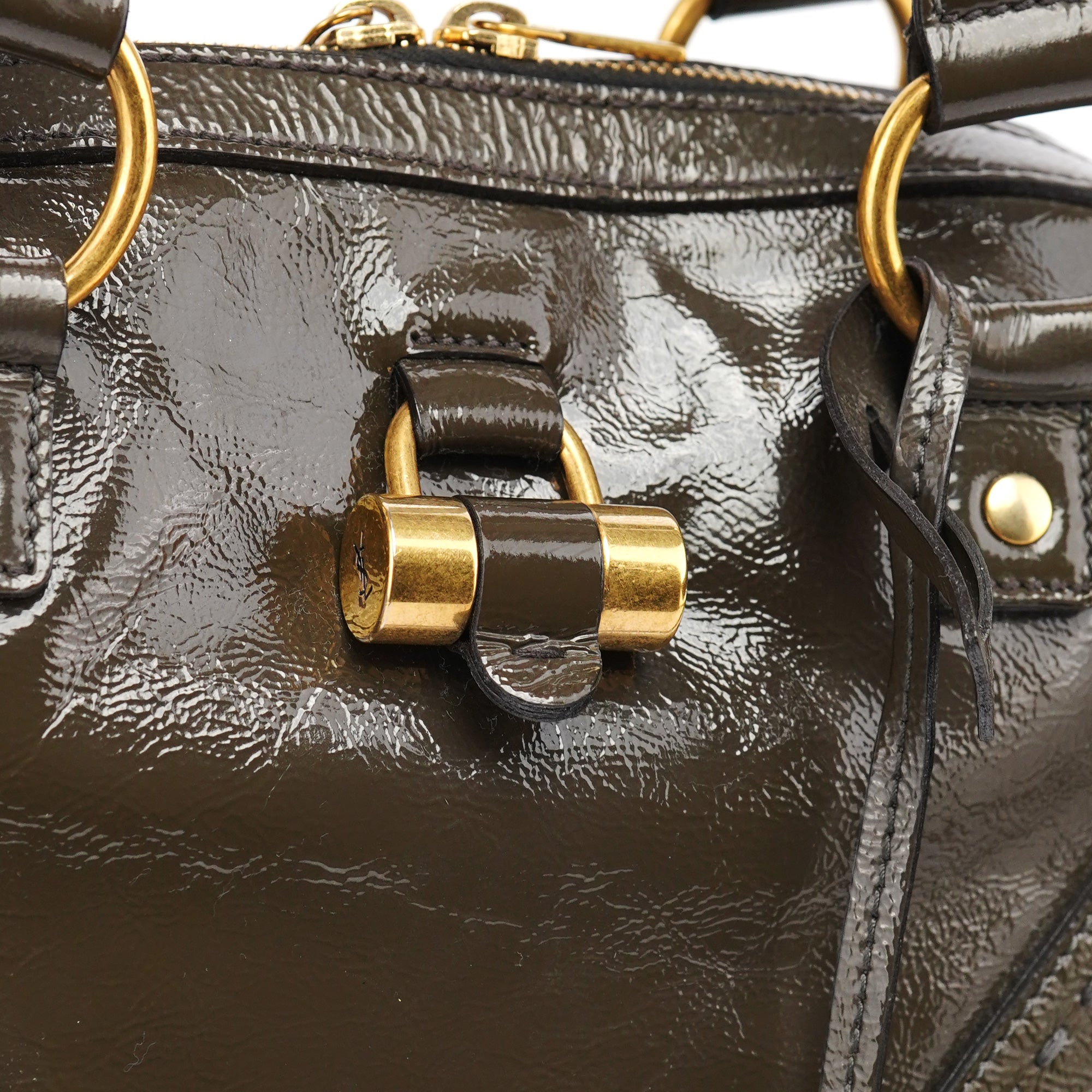 Yves Saint Laurent Olive Green Patent Leather Muse Bag